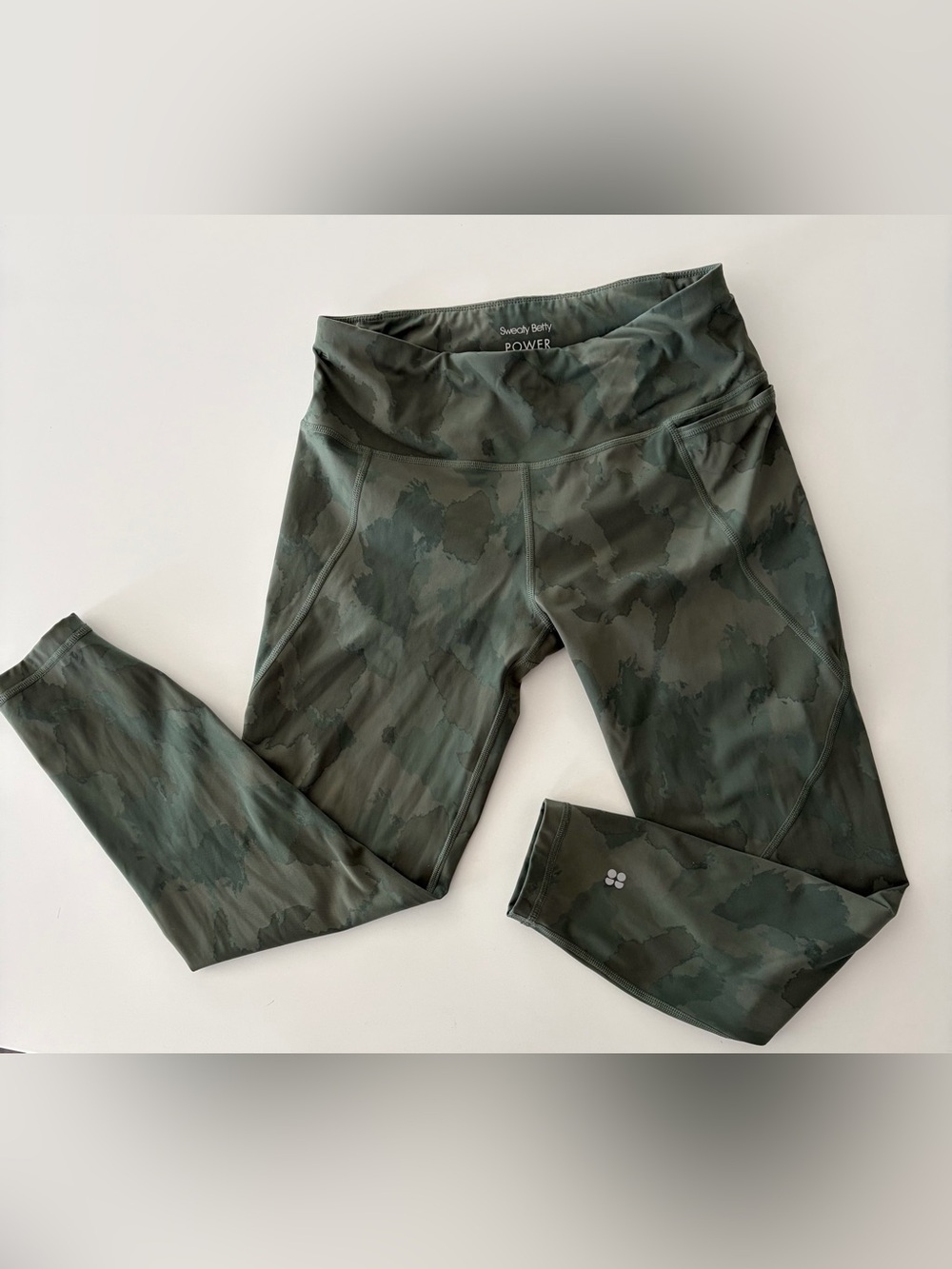 Sweaty Betty Olive Green Camo Power Leggings 7/8 Length